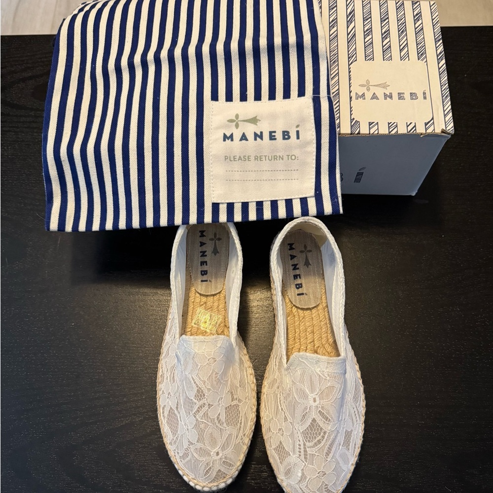 White Lace Espadrilles Made by MANEBI NIB